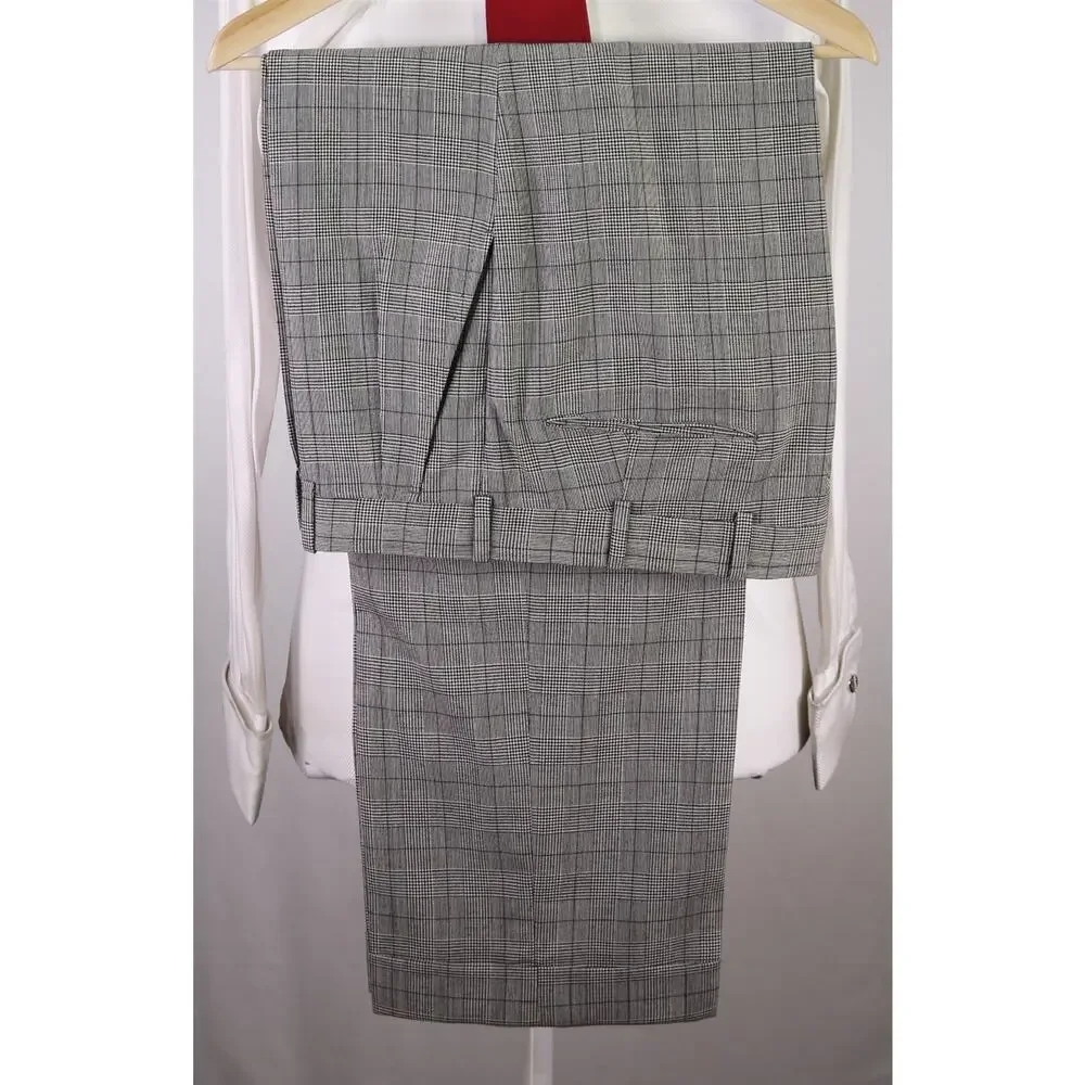 Edgar Pomeroy Bespoke Tan Black Plaid 2-Btn Handmade Wool Suit 38S